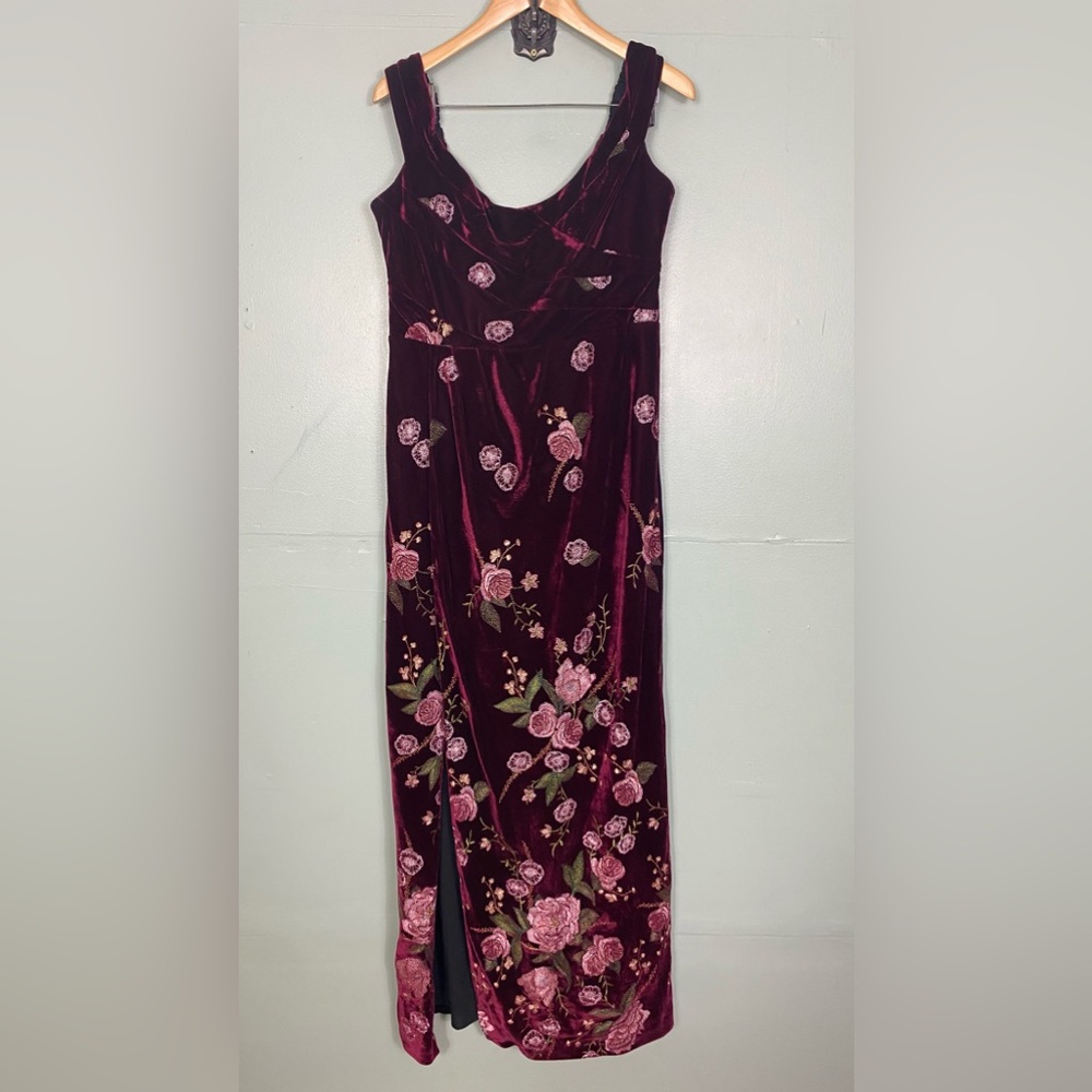 Marchesa Burgundy Floral Maxi Dress